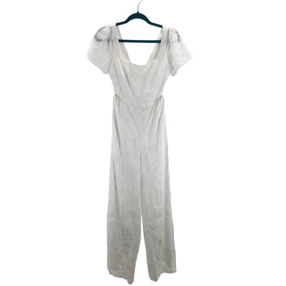 LULU'S Sz S Romantic Desire Ivory Floral Burnout Tie-Back Jumpsuit  NEW 0b7 - Picture 2 of 9